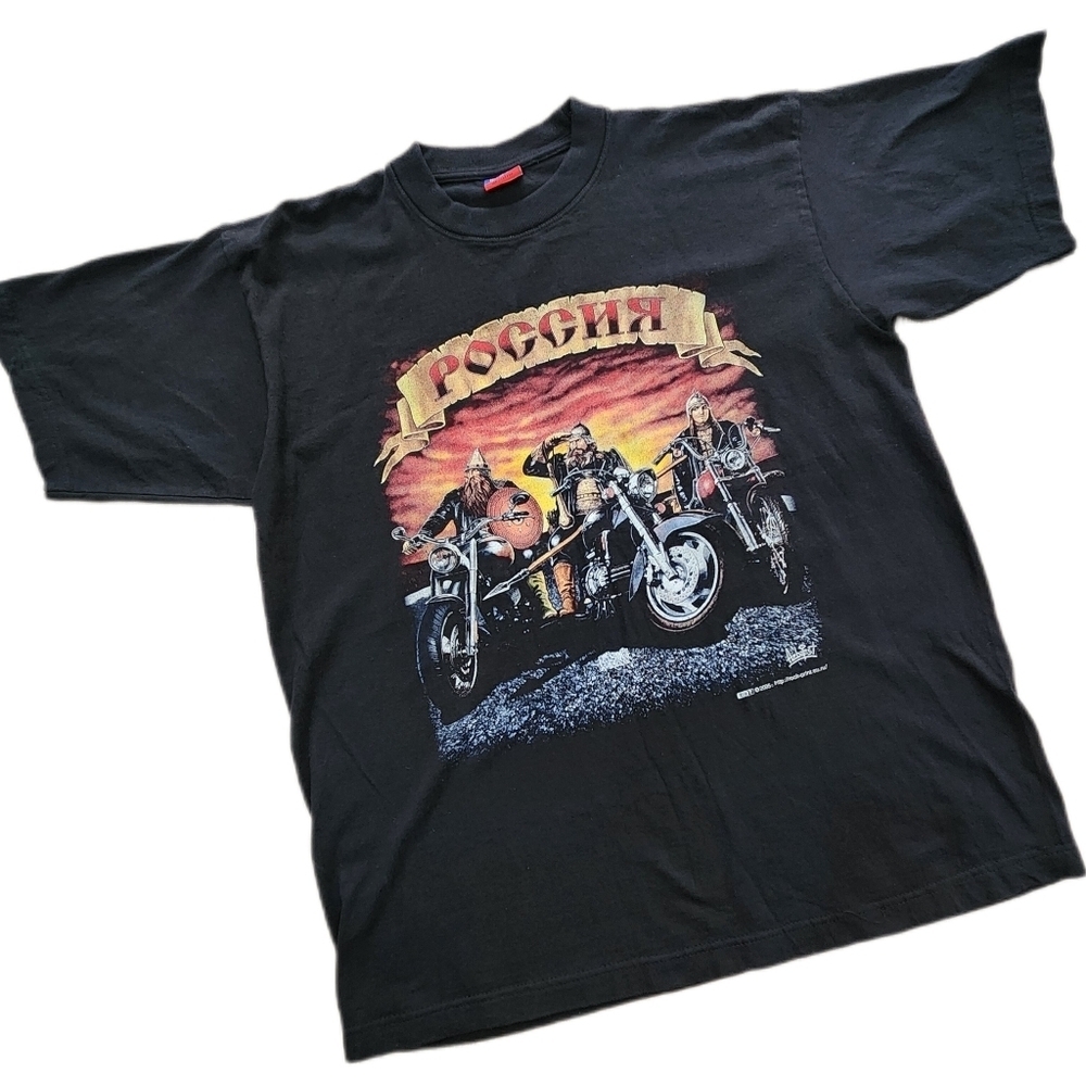 Vintage Russian Biker T-Shirt Rama Gold Cyrillic XL ( Listing As)